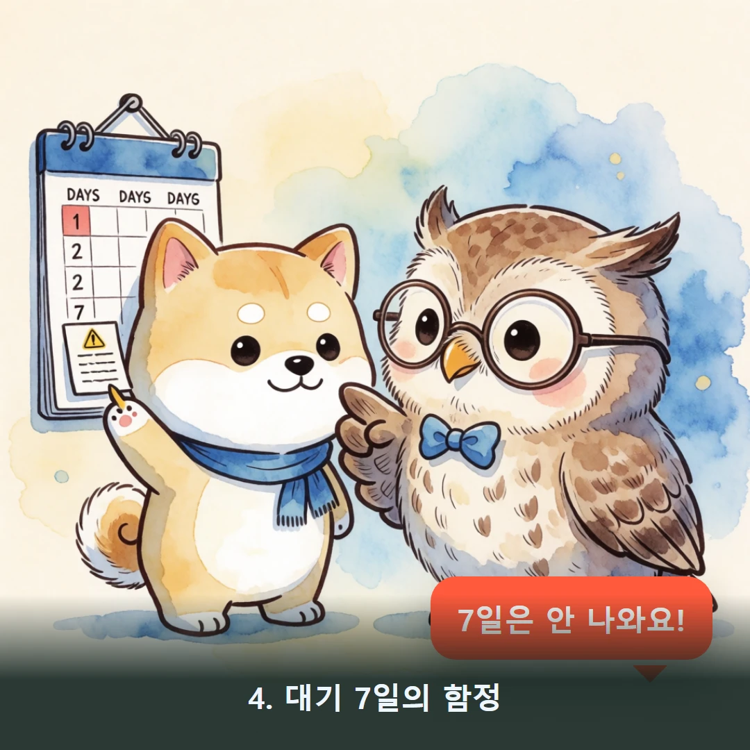 웹툰 4컷 — 4. 대기 7일의 함정 (7일은 안 나와요!)