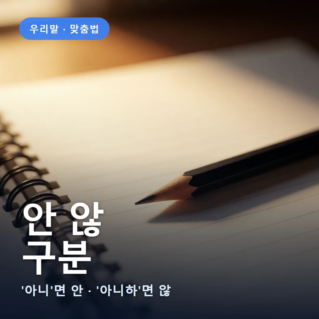 안 않 요약 표지 — '아니'면 안 · '아니하'면 않