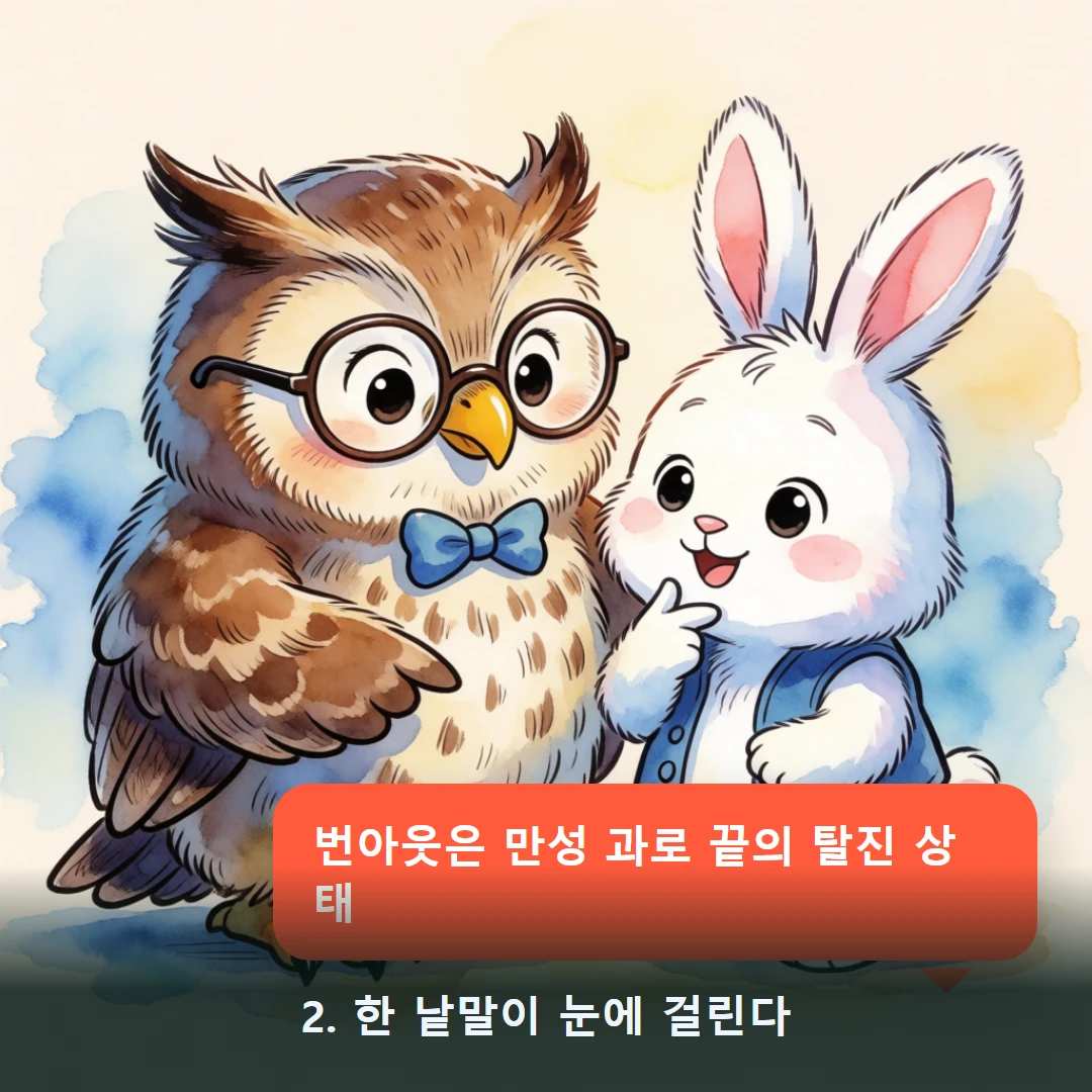 웹툰 2컷 — 2. 한 낱말이 눈에 걸린다 (번아웃은 만성 과로 끝의 탈진 상태)
