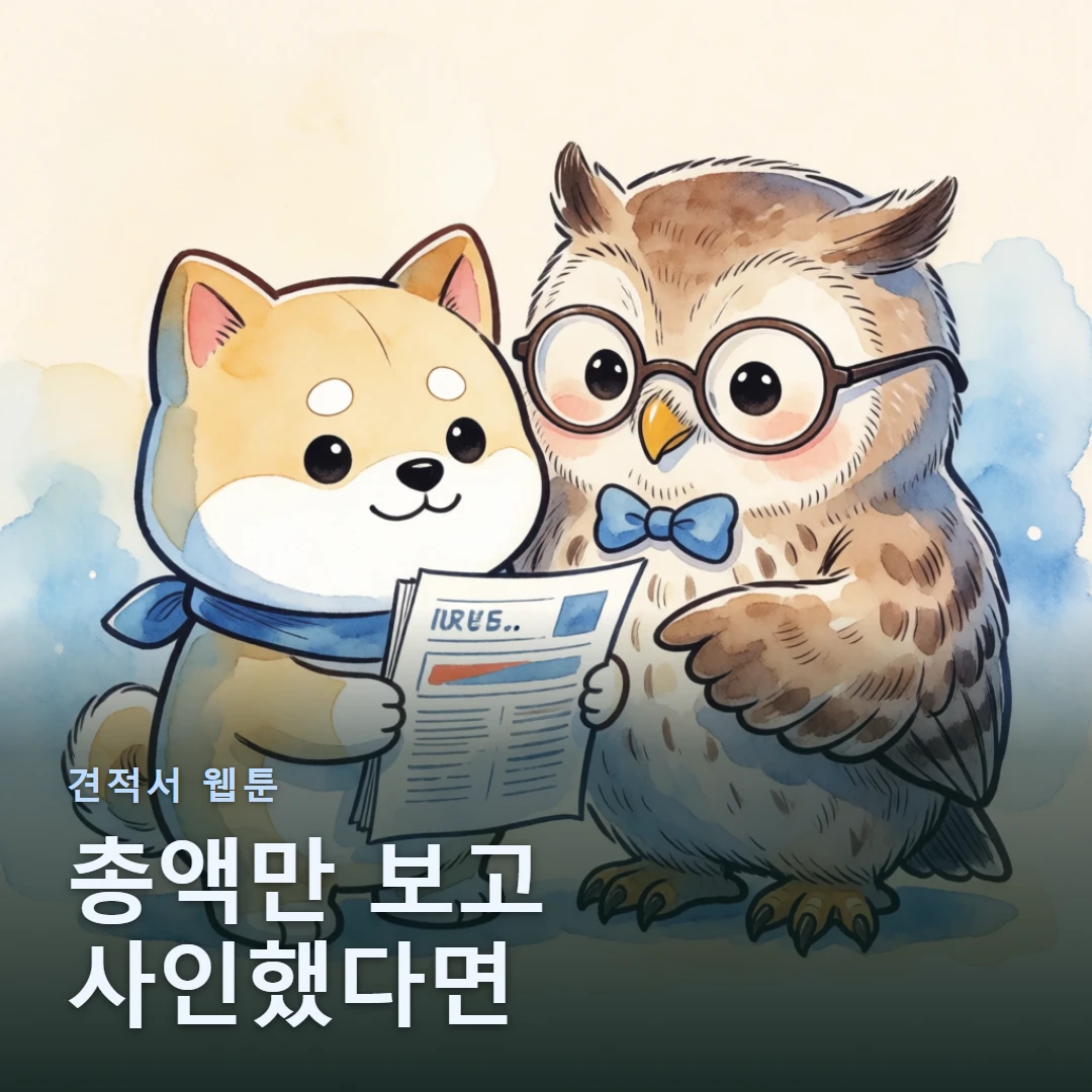 견적서 웹툰 표지 — 총액만 보고 사인했다면