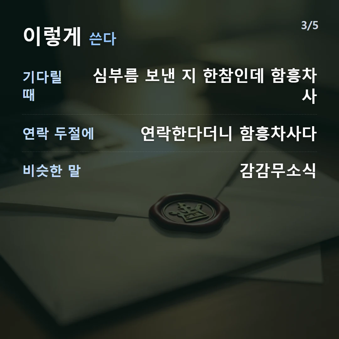 이렇게 쓴다 — 기다릴 때 심부름 보낸 지 한참인데 함흥차사, 연락 두절에 연락한다더니 함흥차사다, 비슷한 말 감감무소식