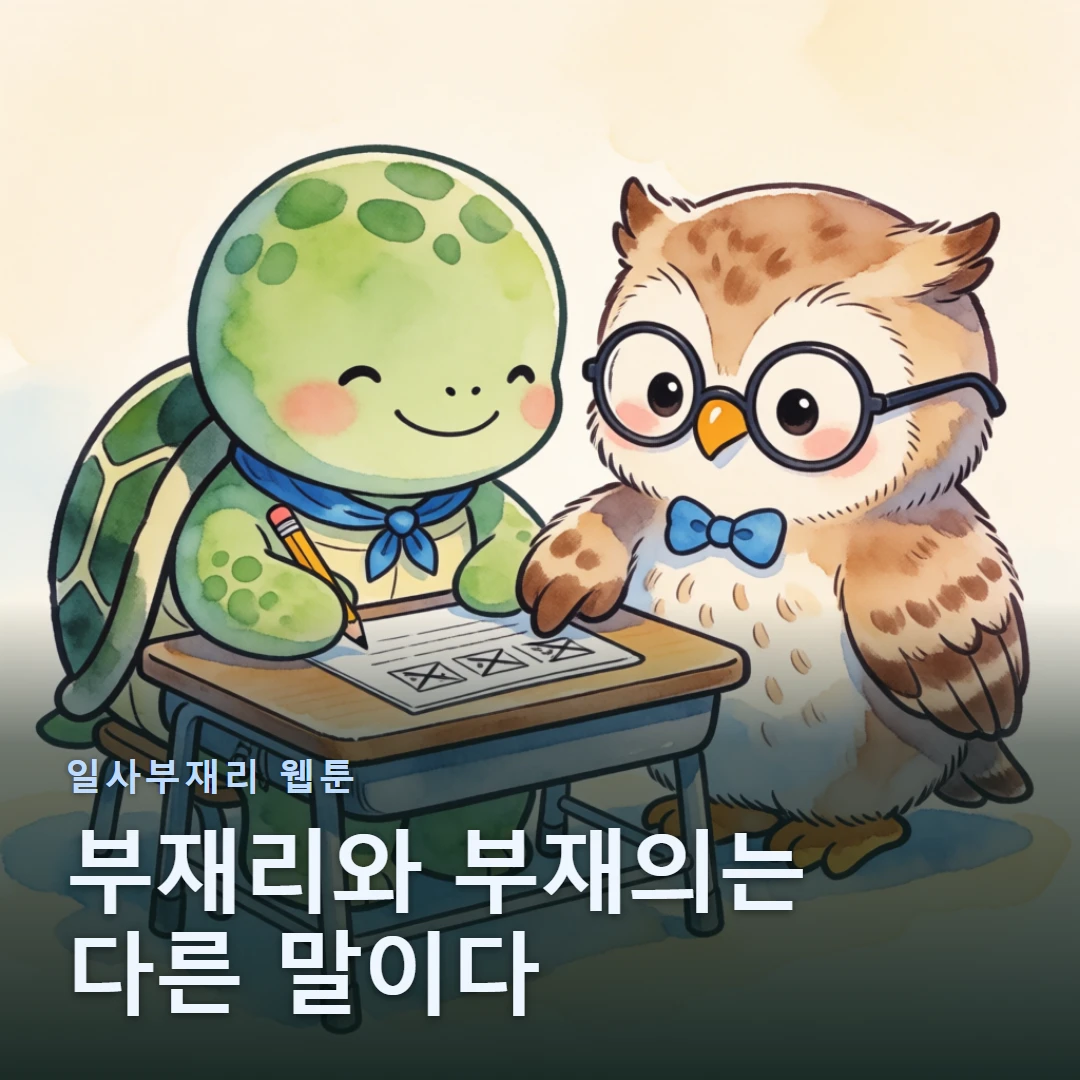 일사부재리 웹툰 표지 — 부재리와 부재의는 다른 말이다
