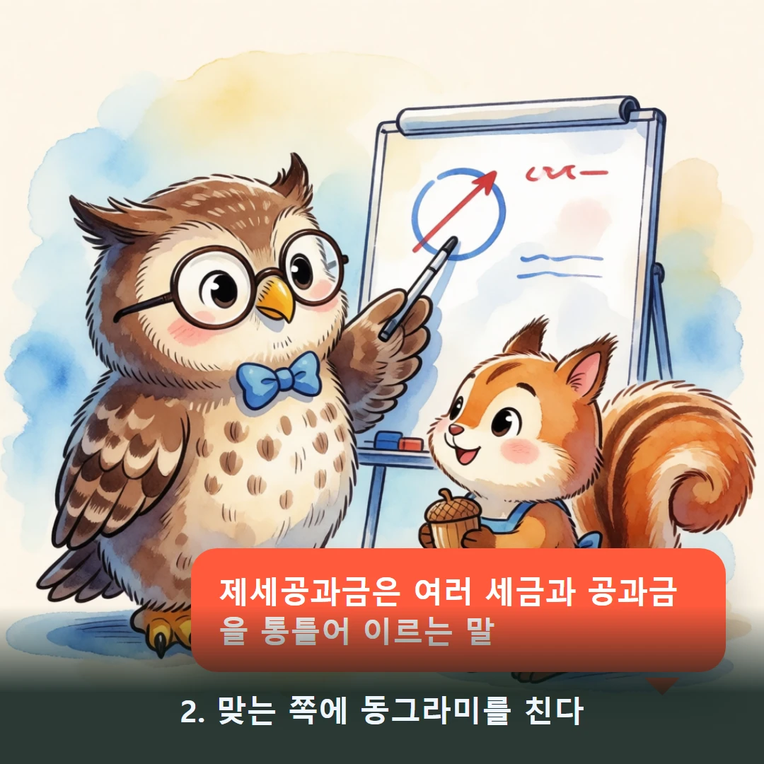 웹툰 2컷 — 2. 맞는 쪽에 동그라미를 친다 (제세공과금은 여러 세금과 공과금을 통틀어 이르는 말)