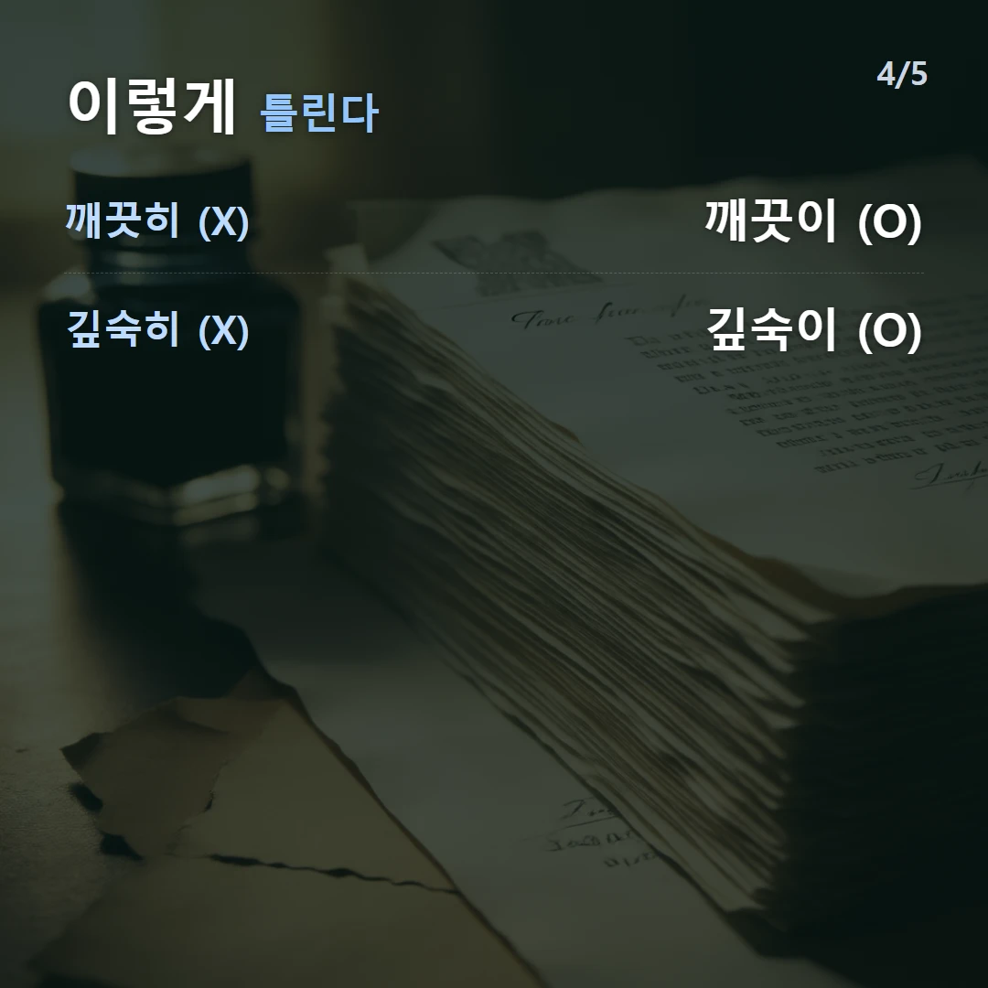 이렇게 틀린다 — 깨끗히 (X) 깨끗이 (O), 깊숙히 (X) 깊숙이 (O)