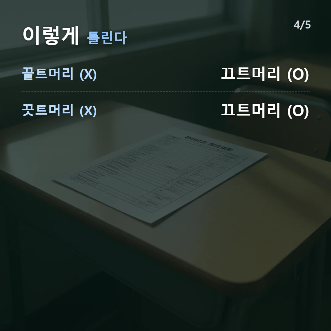 이렇게 틀린다 — 끝트머리 (X) 끄트머리 (O), 끗트머리 (X) 끄트머리 (O)