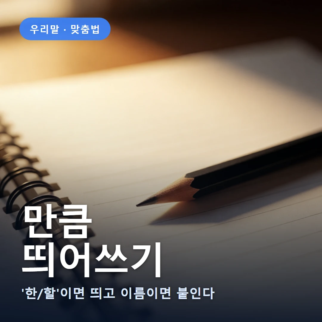 만큼 요약 표지 — '한/할'이면 띄고 이름이면 붙인다