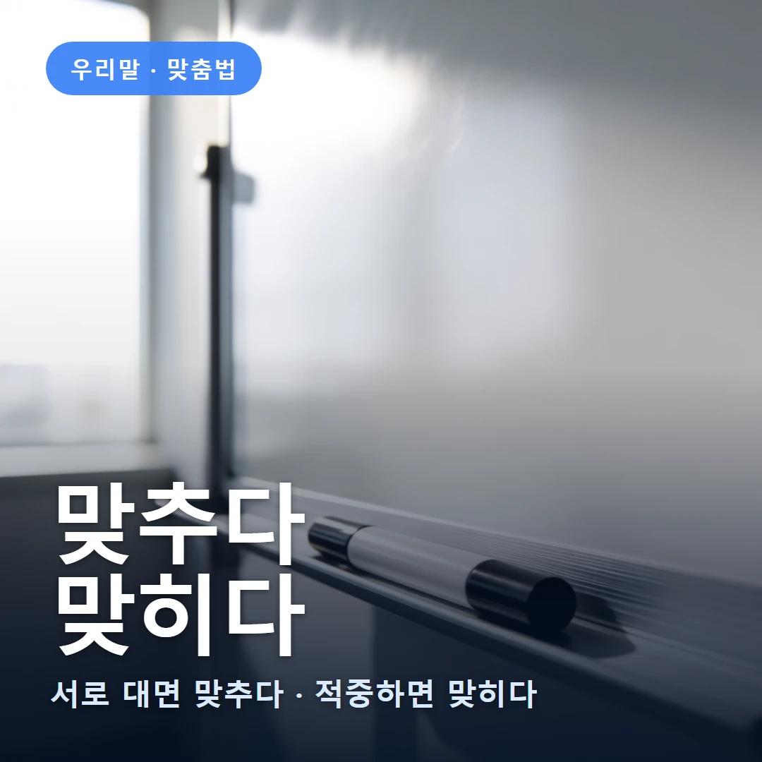 맞추다 요약 표지 — 서로 대면 맞추다 · 적중하면 맞히다