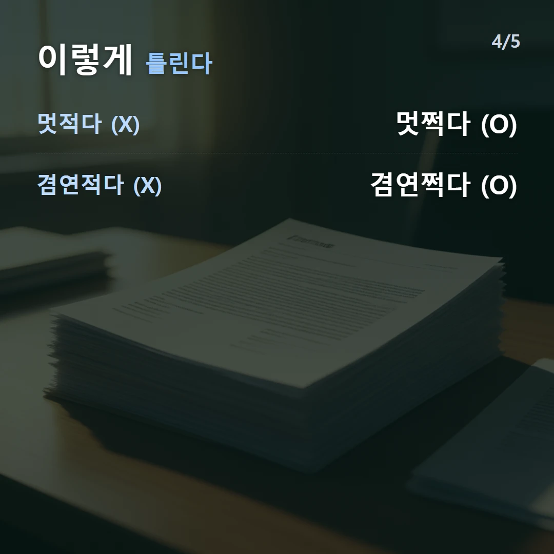 이렇게 틀린다 — 멋적다 (X) 멋쩍다 (O), 겸연적다 (X) 겸연쩍다 (O)