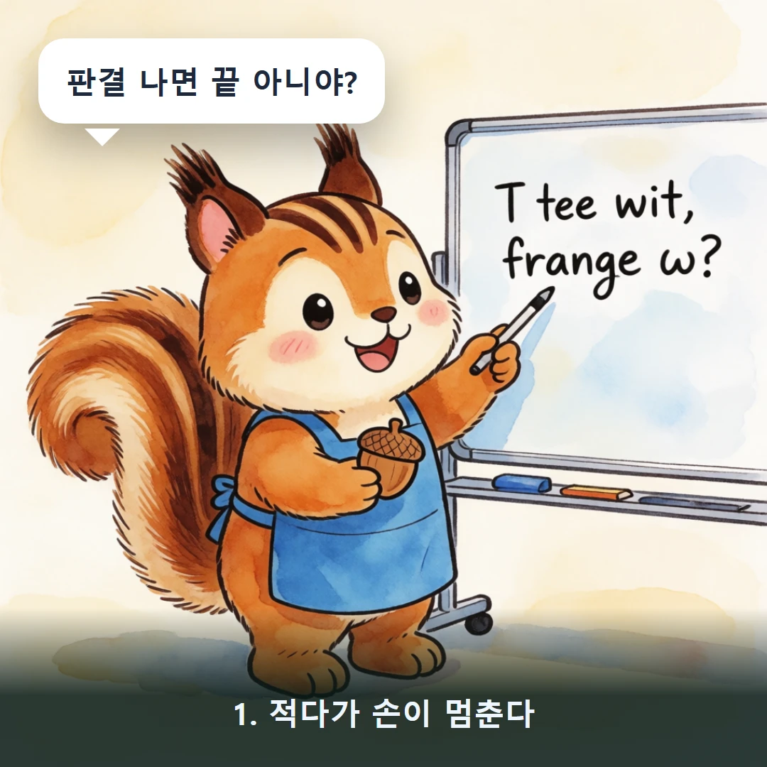 웹툰 1컷 — 1. 적다가 손이 멈춘다 (판결 나면 끝 아니야?)