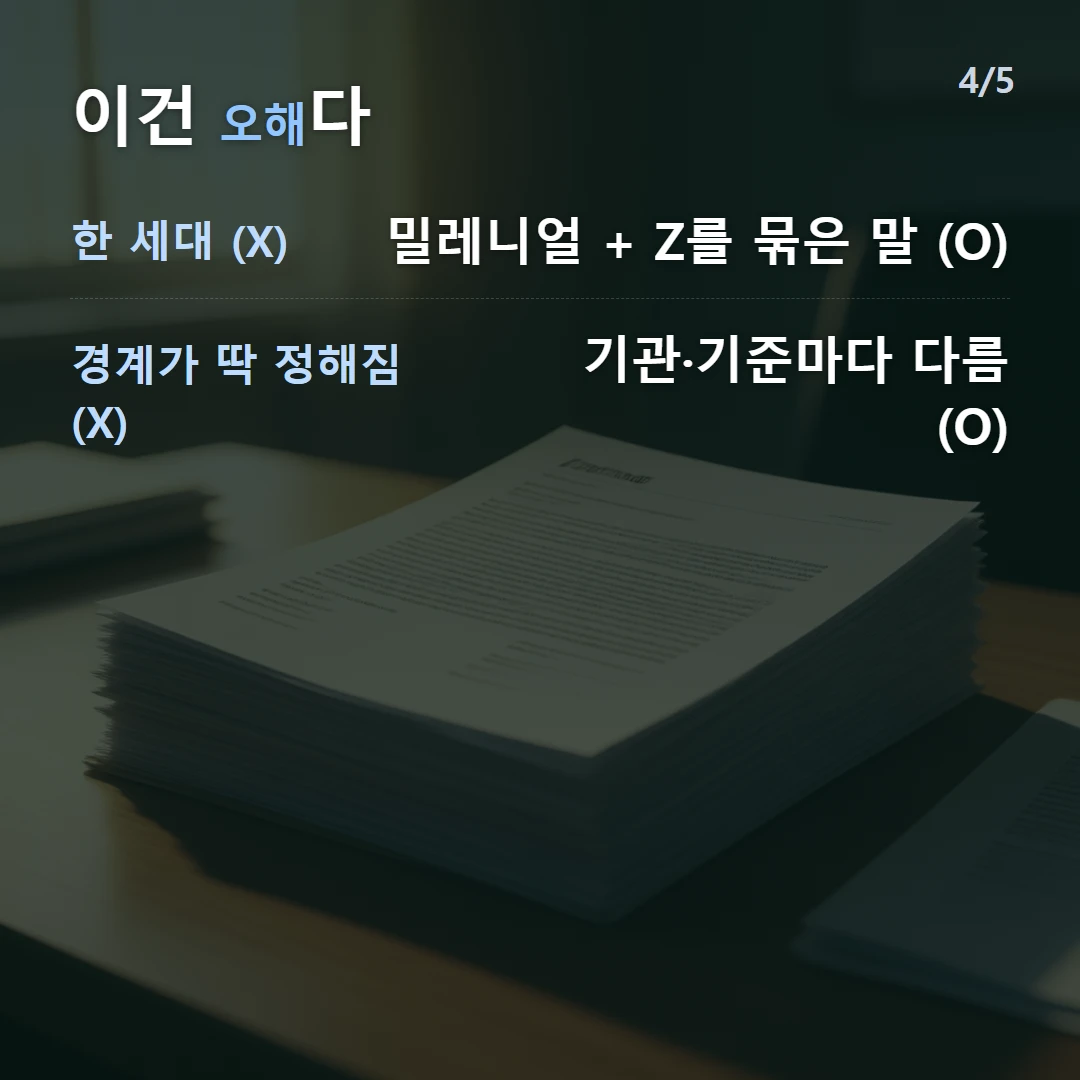 이건 오해다 — 한 세대 (X) 밀레니얼 + Z를 묶은 말 (O), 경계가 딱 정해짐 (X) 기관·기준마다 다름 (O)