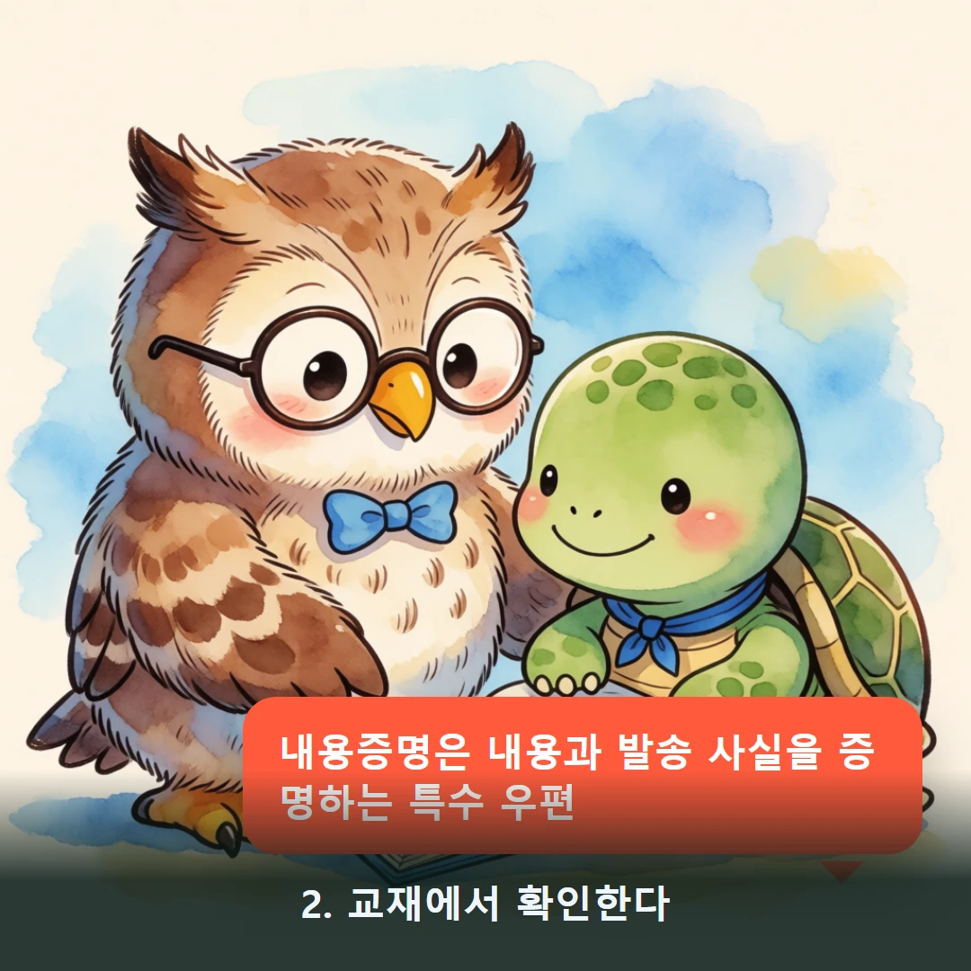 웹툰 2컷 — 2. 교재에서 확인한다 (내용증명은 내용과 발송 사실을 증명하는 특수 우편)