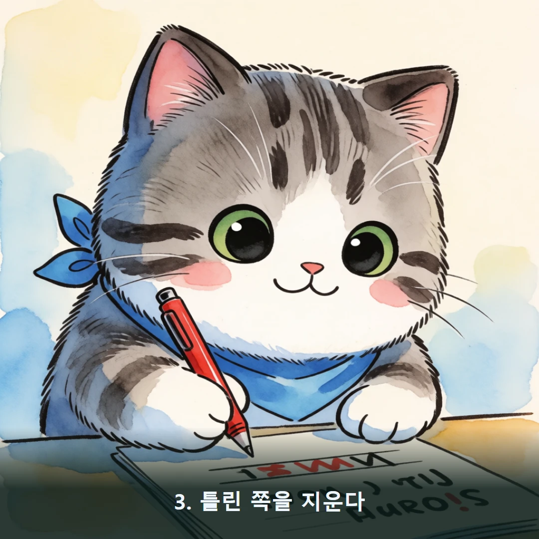 웹툰 3컷 — 3. 틀린 쪽을 지운다