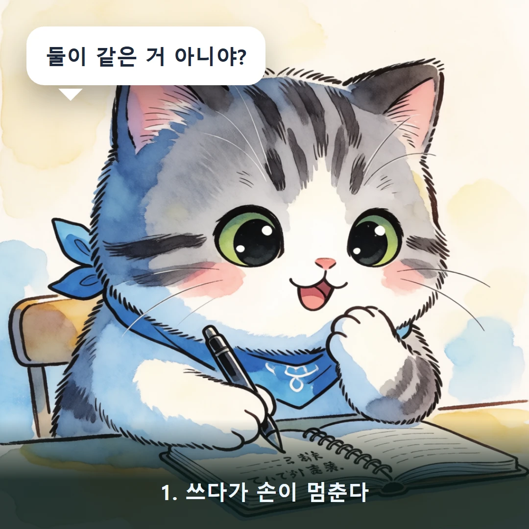 웹툰 1컷 — 1. 쓰다가 손이 멈춘다 (둘이 같은 거 아니야?)