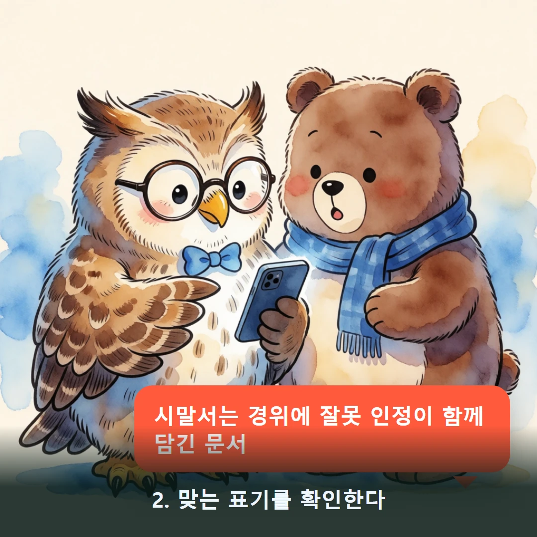 웹툰 2컷 — 2. 맞는 표기를 확인한다 (시말서는 경위에 잘못 인정이 함께 담긴 문서)