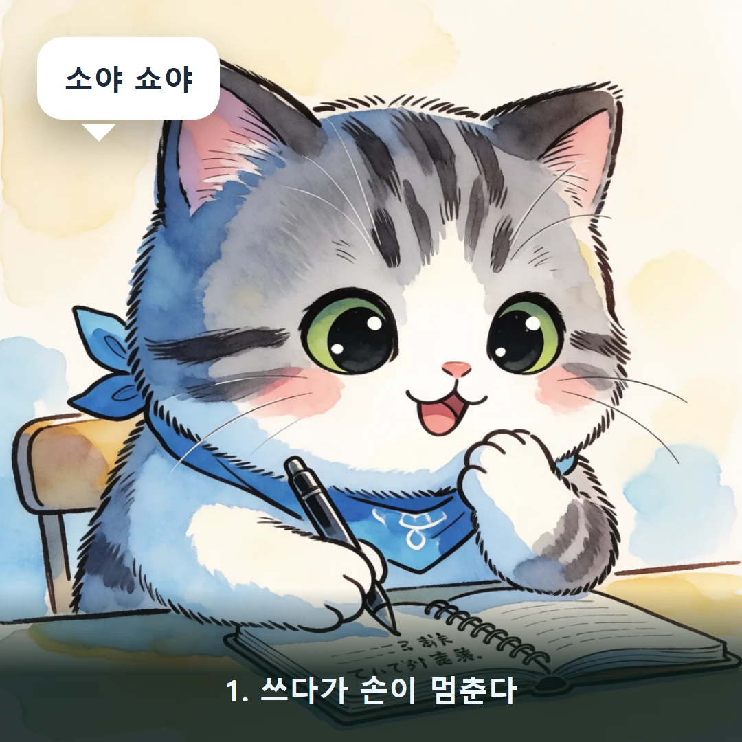 웹툰 1컷 — 1. 쓰다가 손이 멈춘다 (소야 쇼야)