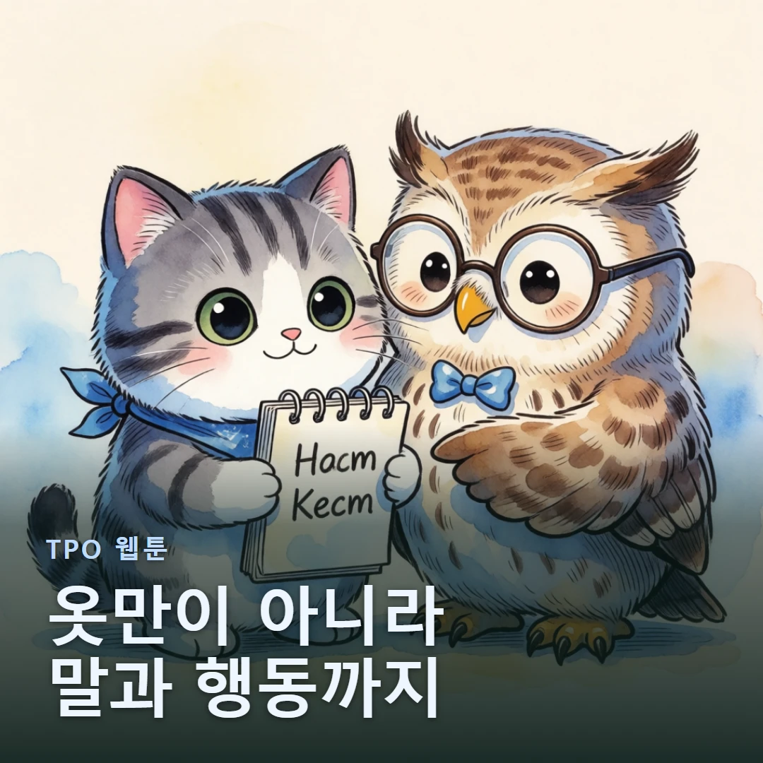 TPO 웹툰 표지 — 옷만이 아니라 말과 행동까지