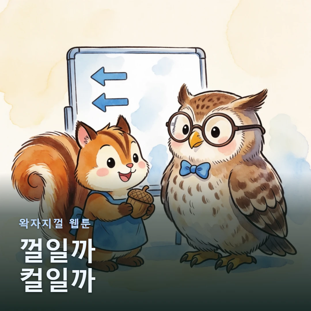 왁자지껄 웹툰 표지 — 껄일까 컬일까