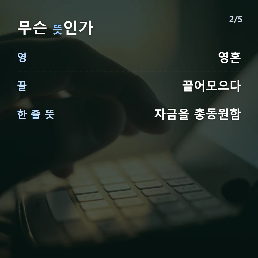 무슨 뜻인가 — 영 영혼, 끌 끌어모으다, 한 줄 뜻 자금을 총동원함