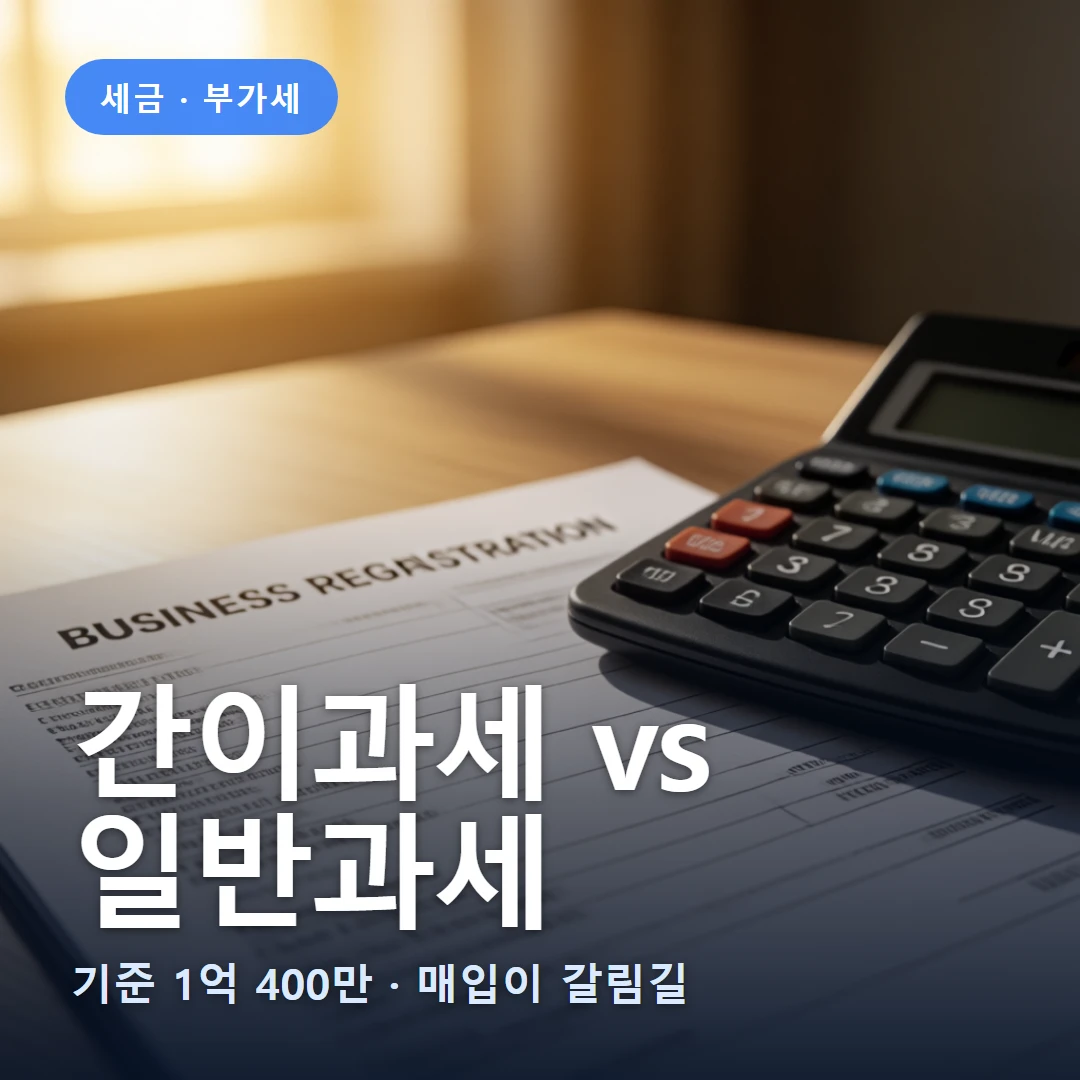 간이 vs 일반과세 요약 표지 — 적게 내는 대신 공제·발급에 제한이 있다