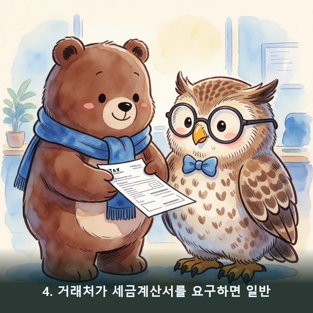 웹툰 4컷 — 4. 거래처를 떠올린다 (세금계산서 요구하면 일반!)