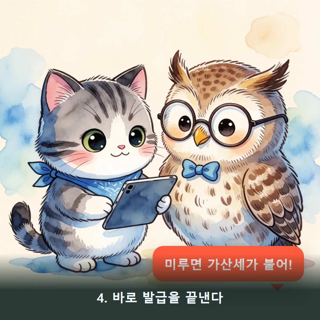 웹툰 4컷 — 4. 바로 발급을 끝낸다 (미루면 가산세가 붙어!)