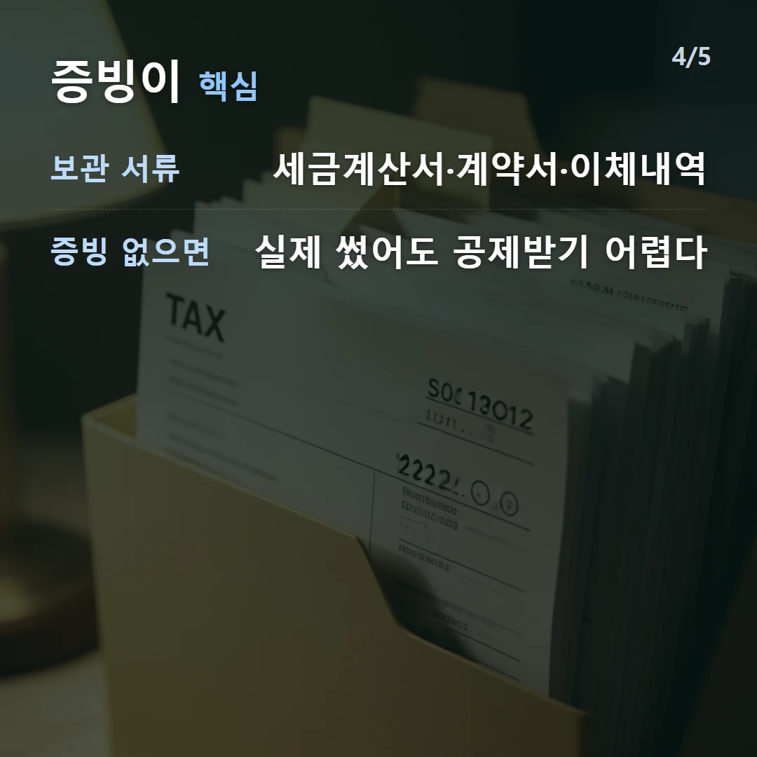 증빙이 핵심 — 보관 서류 세금계산서·계약서·이체내역, 증빙 없으면 실제 썼어도 공제받기 어렵다
