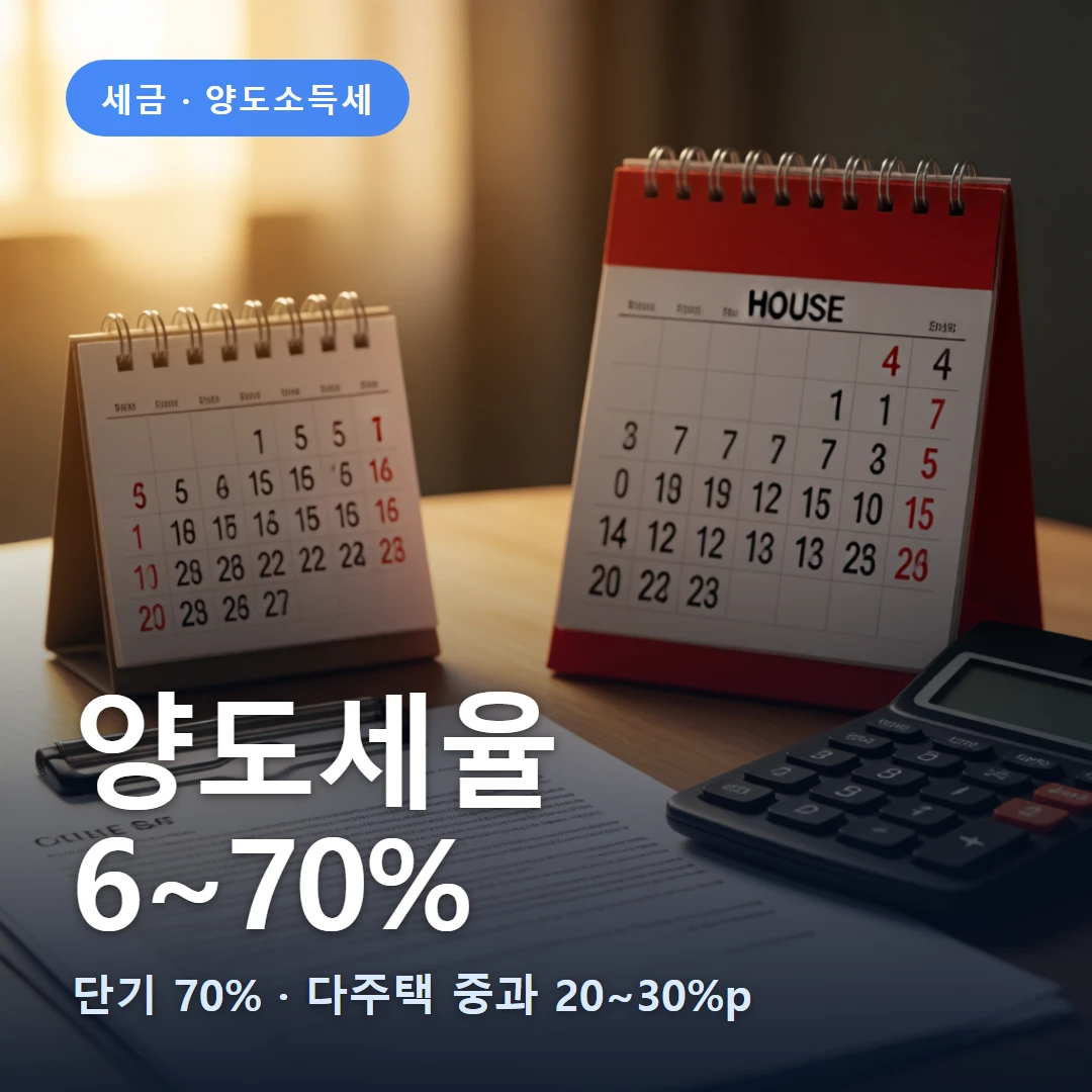 양도세율 요약 표지 — 단기 70% · 다주택 중과 20~30%p