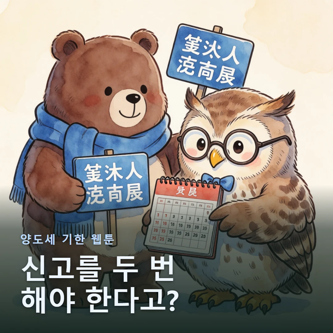 양도세 기한 웹툰 표지 — 신고를 두 번 해야 한다고?