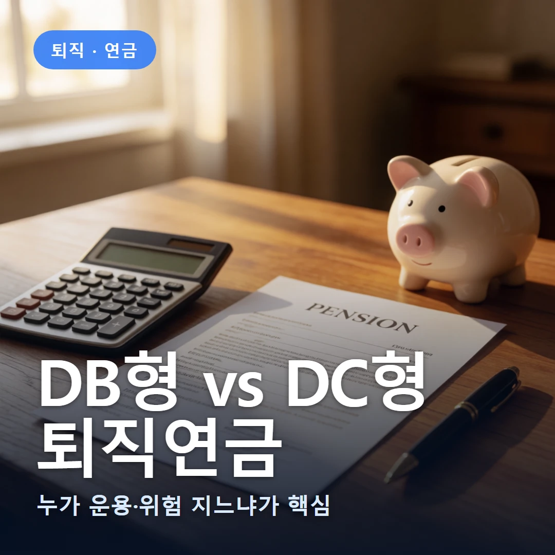 DB형 vs DC형 요약 표지 — 누가 운용·위험 지느냐가 핵심