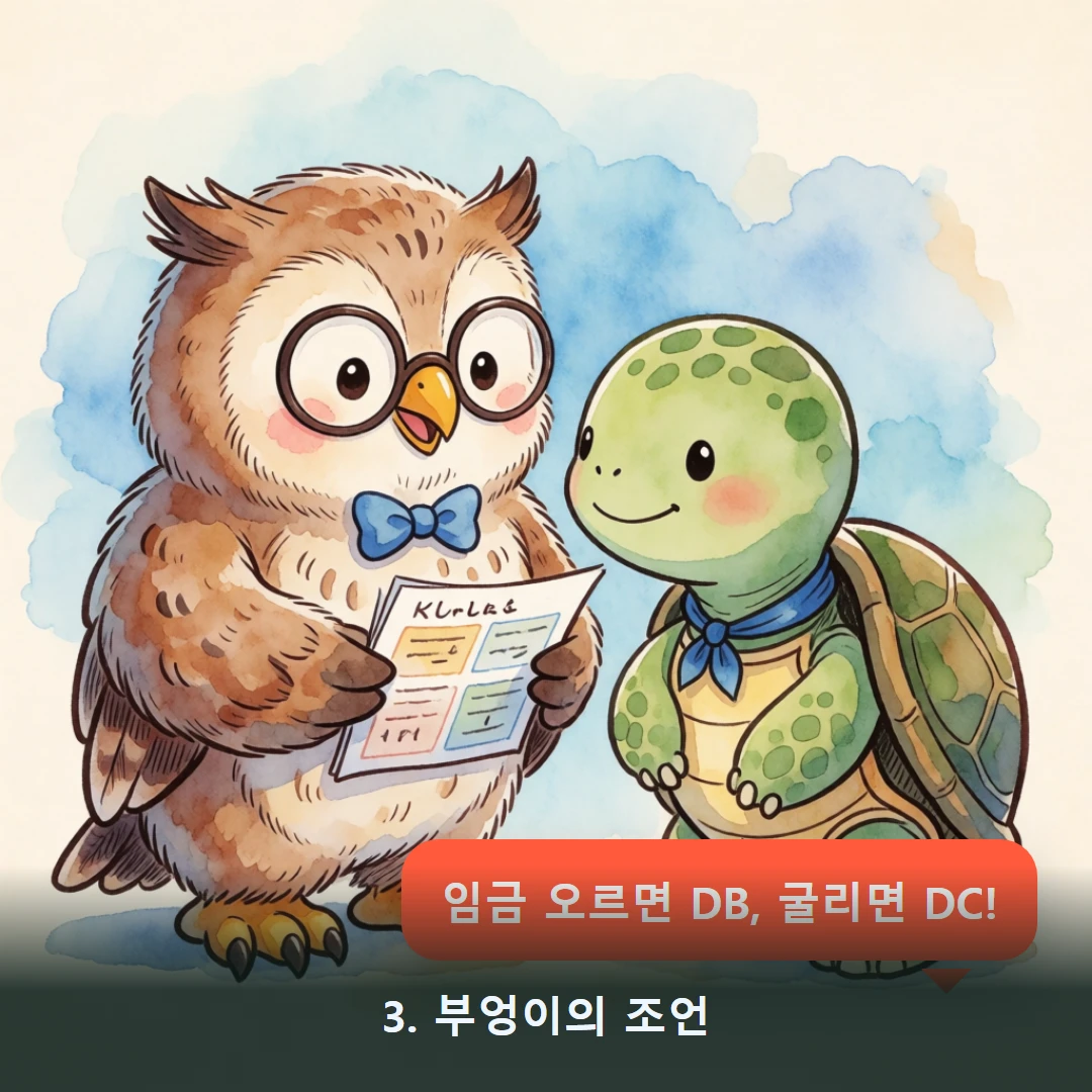 웹툰 3컷 — 3. 부엉이의 조언 (임금 오르면 DB, 굴리면 DC!)
