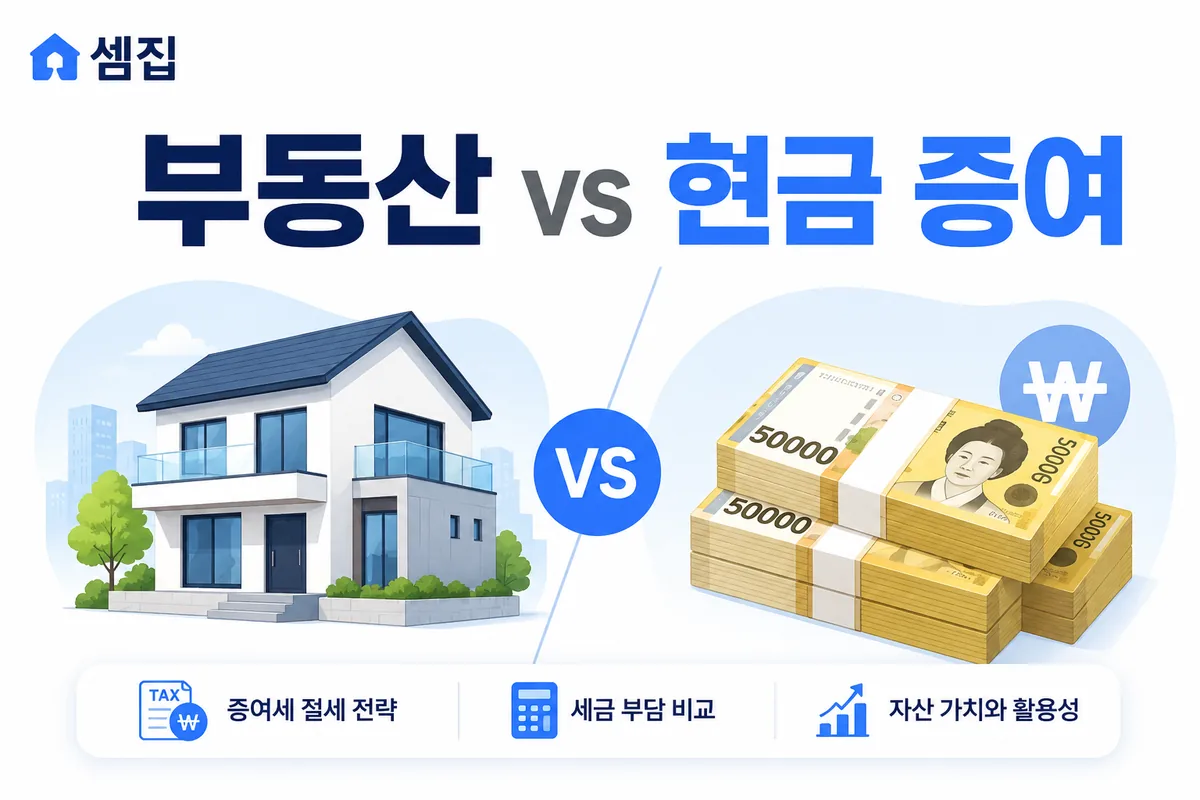 부동산 증여 vs 현금 증여 비교 (세금·평가·취득세)
